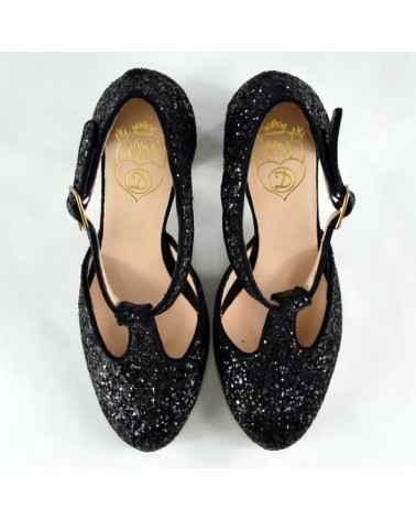 SANDALO GLITTER NERO CON TACCO DORA